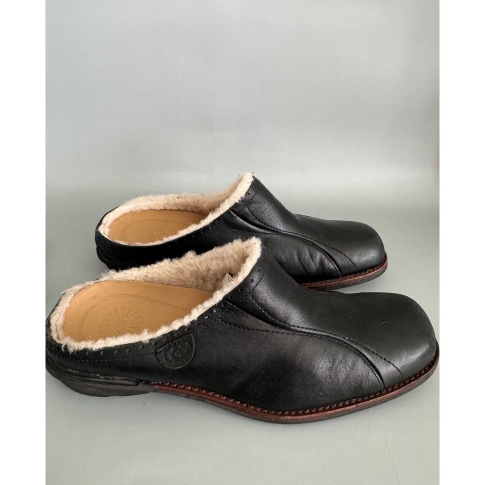 UGG Black Leather Shearling-Lined Clogs